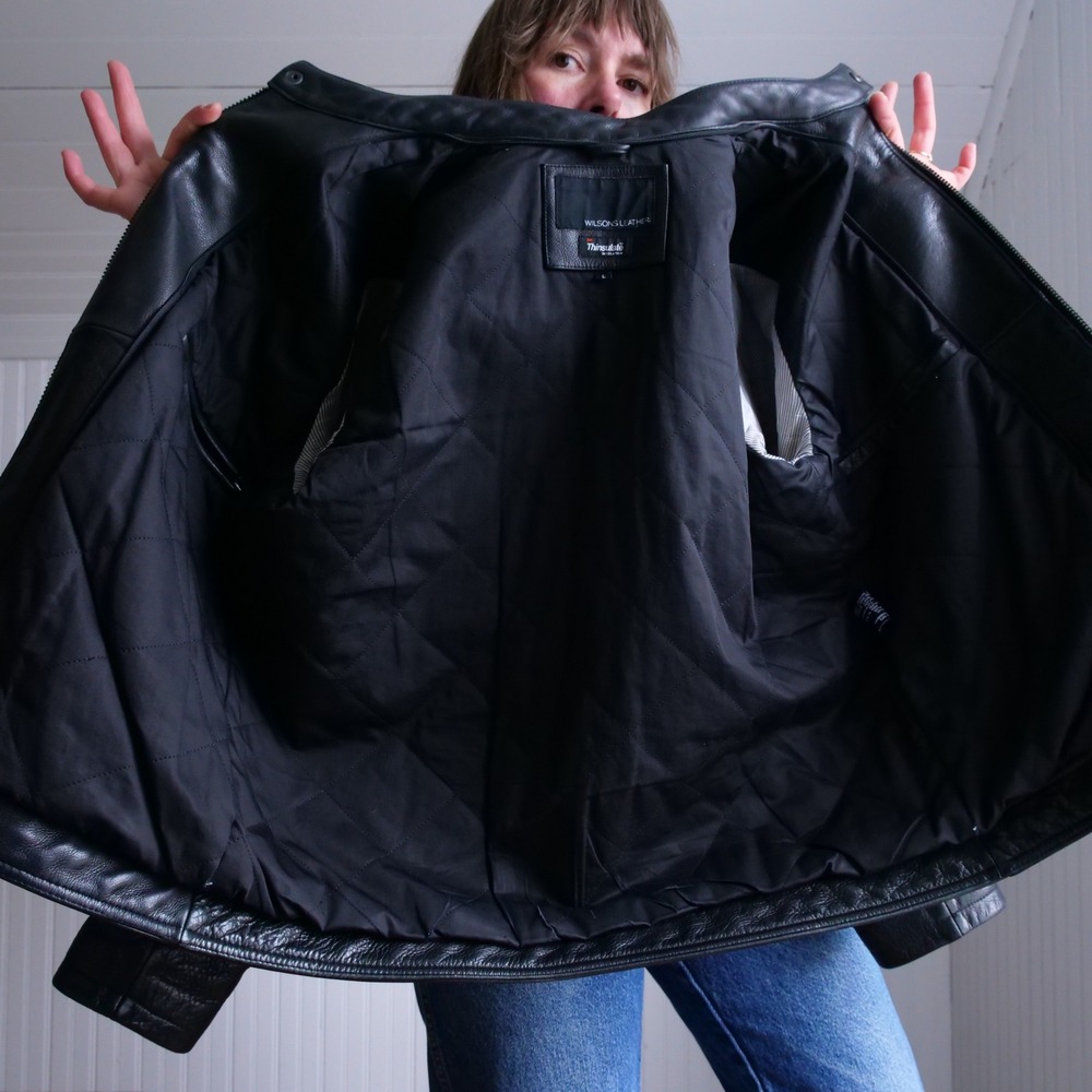 Wilson's Leather black heavy leather cafe racer jacket - Picture 6 of 10